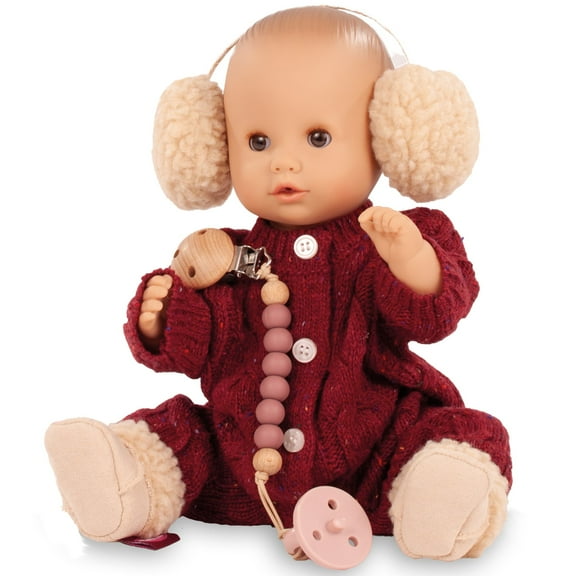 Gotz: Sleepy Aquini Jubillee - 13″ Drink & Wet Girl Baby Doll, Red Knit Outfit, Earmuffs-Boots-Pacifier, Anatomically‑Correct, Anniversary Toy, 18mo 