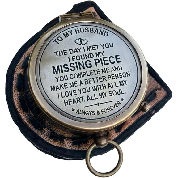 Engraved Compass, to My Husband I Love You, Antique Chain Compass for Hiking Nautical Brass Pocket Compass Engraved Gifts for Men, Bronze for Men, Romantic Gifts for Him/Her