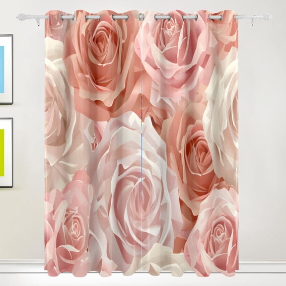 Roses Pink Black Out Curtains 84 Inch Length Curtains for Sliding Glass Doors Bedroom Living Room 2 Pack