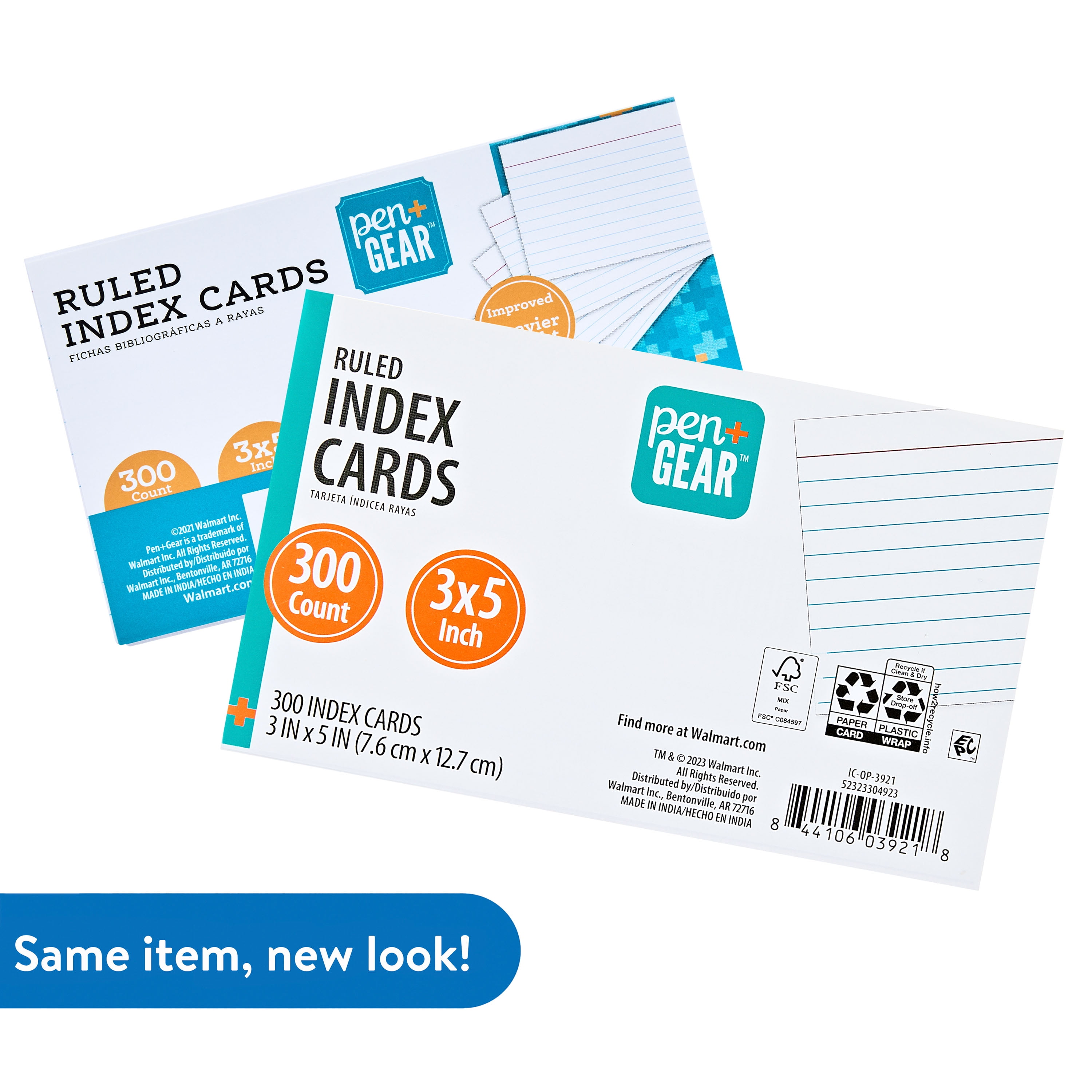 Pen+Gear Ruled Index Cards, White, 300 Count, 3" x 5"
