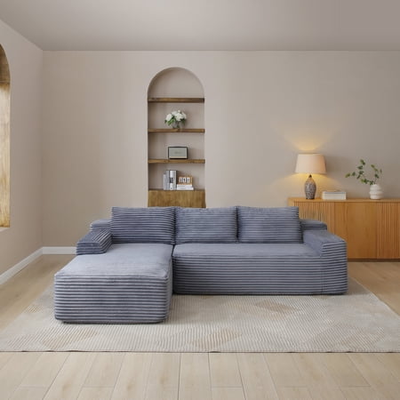FFZ 97 inch Cloud Modular Sectional Sofa with L-Shape Chaise and Corduroy Fabric, Grey