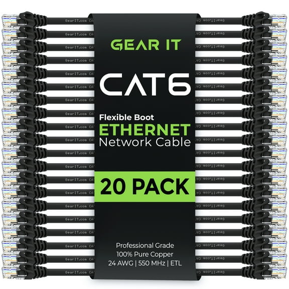 GearIT Cat6 Cable 1.5 ft 18 in - Cat6 Ethernet Cable, Cat 6 Ethernet Cable, Cat6 Patch Cable, Cat 6 Patch Cable, Cat 6 Cable, Network Cable, Internet Cable - Black 1.5 Feet