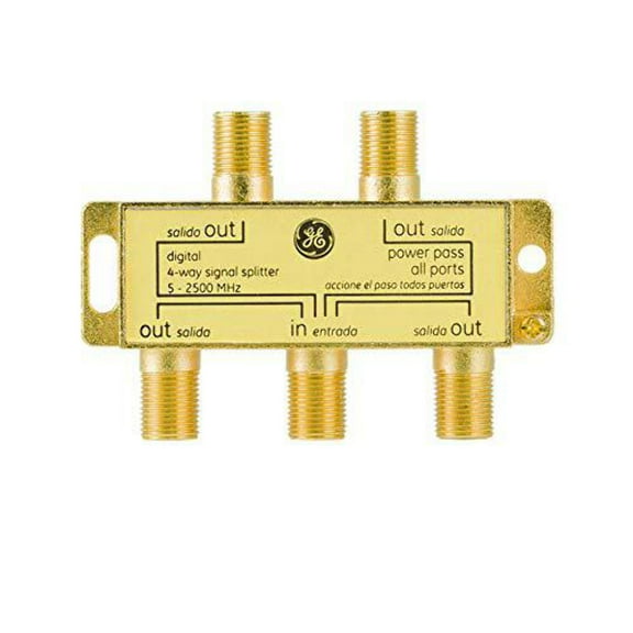 GE Digital 4-Way Coaxial Cable Splitter, 2.5 GHz 5-2500 MHz, RG6 Compatible, Works with HD TV, Satellite, 33527
