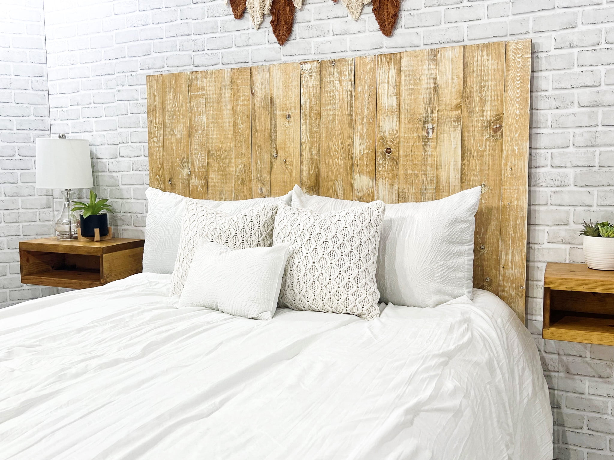 Barn Walls Boho Whitewash Headboard, Bohemian Design, Solid Wood Headboard, Floating Panels, Wall Mount, Adjustable Height, Easy Assembly, Twin Size