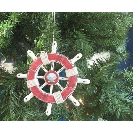 - Handcrafted Nautical Decor 6'' Decorative Ship Wheel with Seashell Christmas Tree Ornament