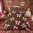 thumbnail image 3 of Meiyoeat Vintage Leopard Print Duvet Cover King,Pink Ribbon Bow King Bedding,Brown Black,3 Pieces,No Comforter, 3 of 6