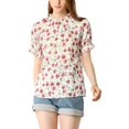thumbnail image 5 of MODA NOVA Juniors Floral Ruffled Short Sleeve Ruffle Neck Casual Blouses Red Flower L, 5 of 6