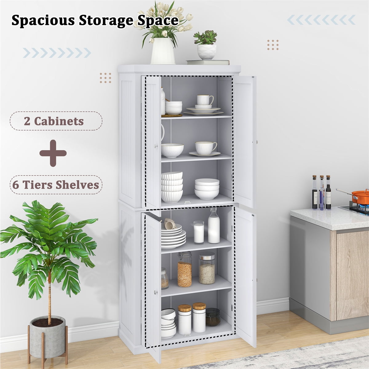 72.4 Minimalist Freestanding Kitchen Storage Cabinet Organizer, Kitchen  Pantry With 4 Doors And Adjustable Shelves Gray-modernluxe : Target