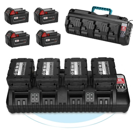 

Powerextra 4-Pack 6.0Ah Lithium Battery + 4 Port Rapid Battery Charger for Milwaukee M18 Cordless Power Tools 48-11-1860 48-59-1850