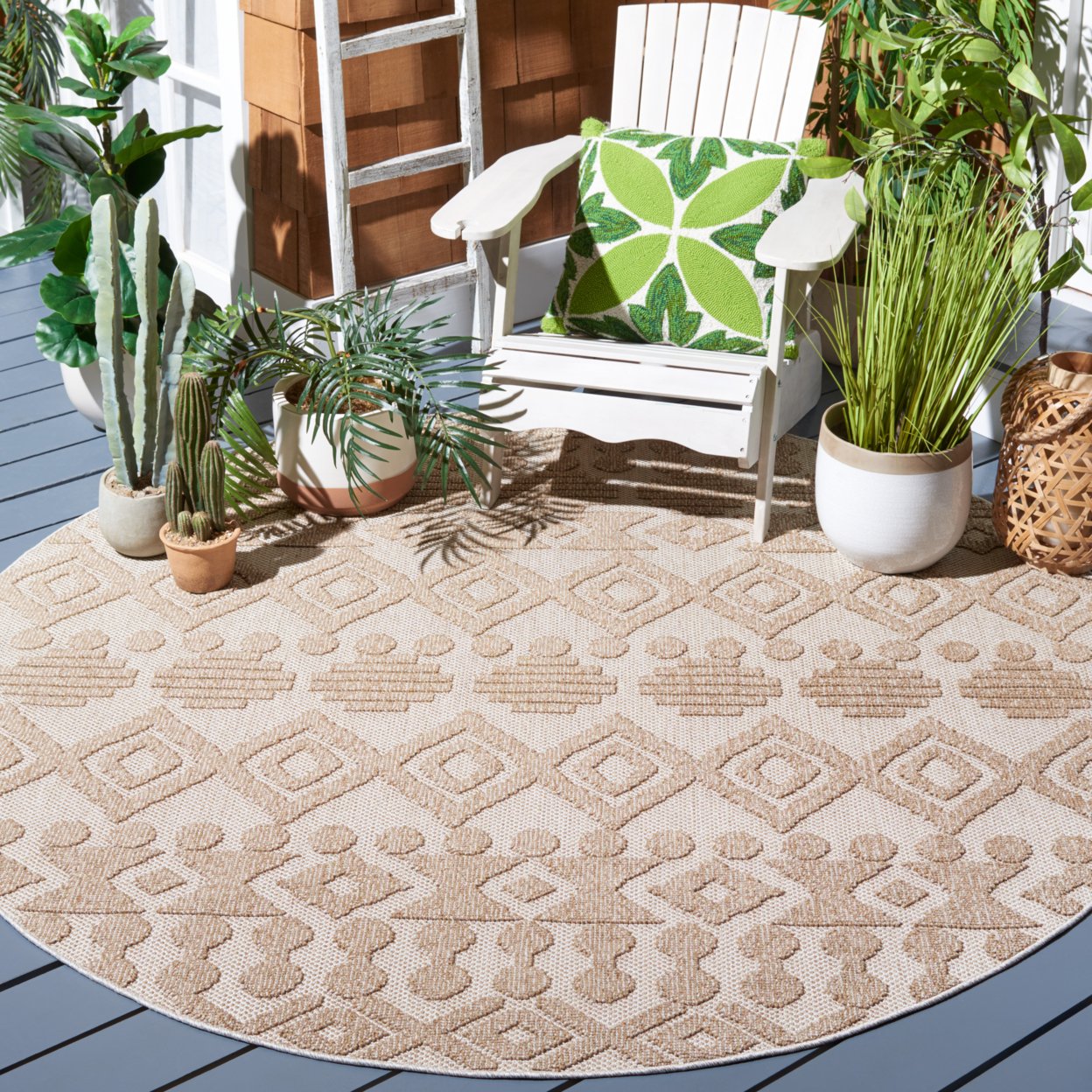 SAFAVIEH Global Anthony Diamond Indoor/Outdoor Area Rug, Beige/Brown, 4' x 6'