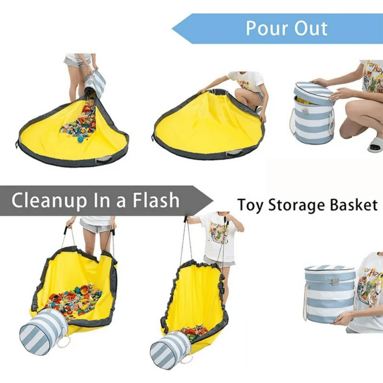 UU&T Toy Storage Organizer & Play Mat, Playroom Organizer Bin for Boys and Girls, Blue Stripes