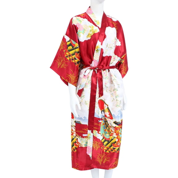 Supvox 1Pcs Long Kimono Sleepwear Bathrobes for Women Artificial Silk Classic Cosplay