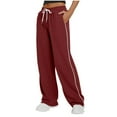 thumbnail image 2 of Delayuji Women's Stripe Patchwork Wide Leg Sweatpants Loose Sportswear Casual Sweatpants Workout Pants, 2 of 7