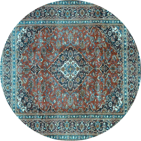 Ahgly Company Indoor Round Medallion Light Blue Traditional Area Rugs, 5' Round
