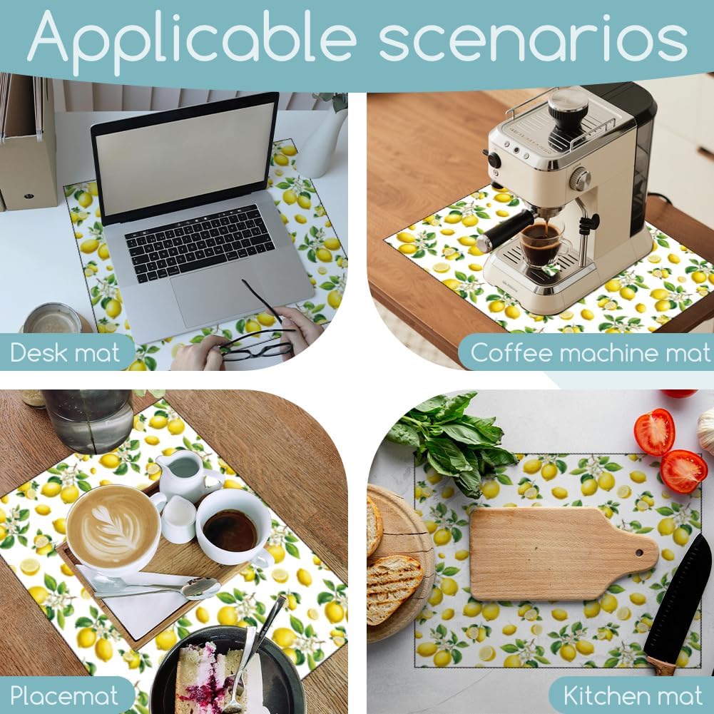 Yellow Lemon Laundry Washer Dryer Dust Cover Mat 23.6x19.7inch Fruits Washing Machine Top Protector Pads Plants Patterns Non Slip