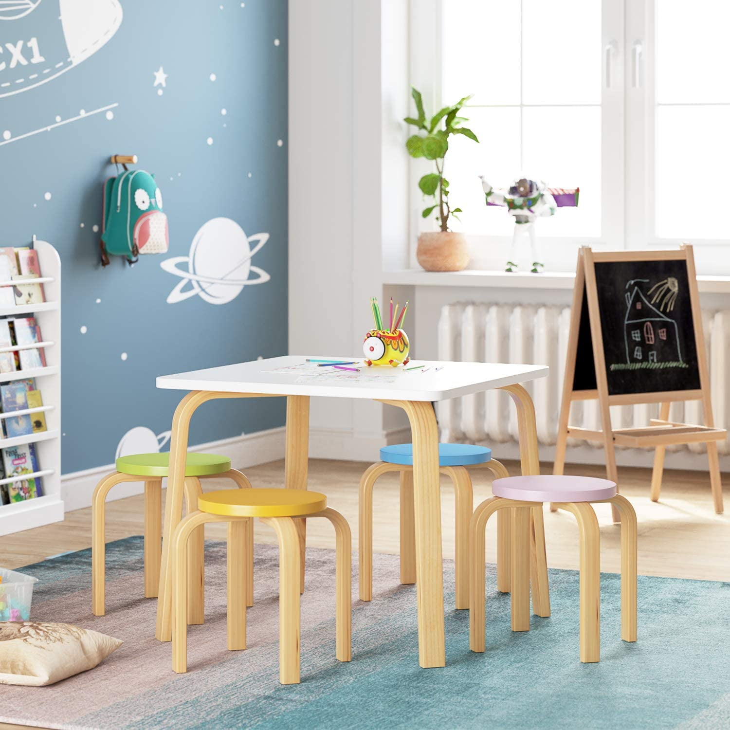 Details about   Kids Activity Table Chair Set Storage Wood Rubber Metal Cartoon Toy Gift Desk 