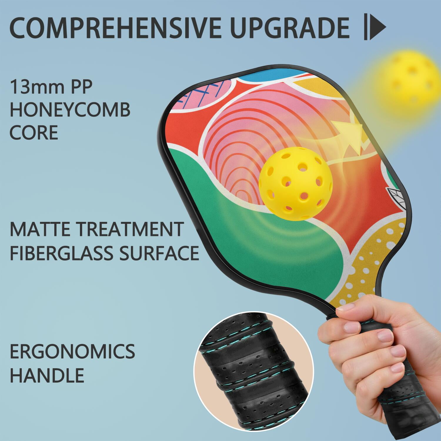 Pickleball Paddles Set Of 2, Fiberglass Surface, Tropical Jungle Print, 4 Balls & Bag