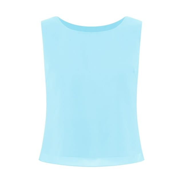 Jowowha Débardeurs d'Été pour Femmes Blouses en Chiffon Sans Manches Col Rond Chemises Décontractées Débardeurs Légers Bleu Clair P