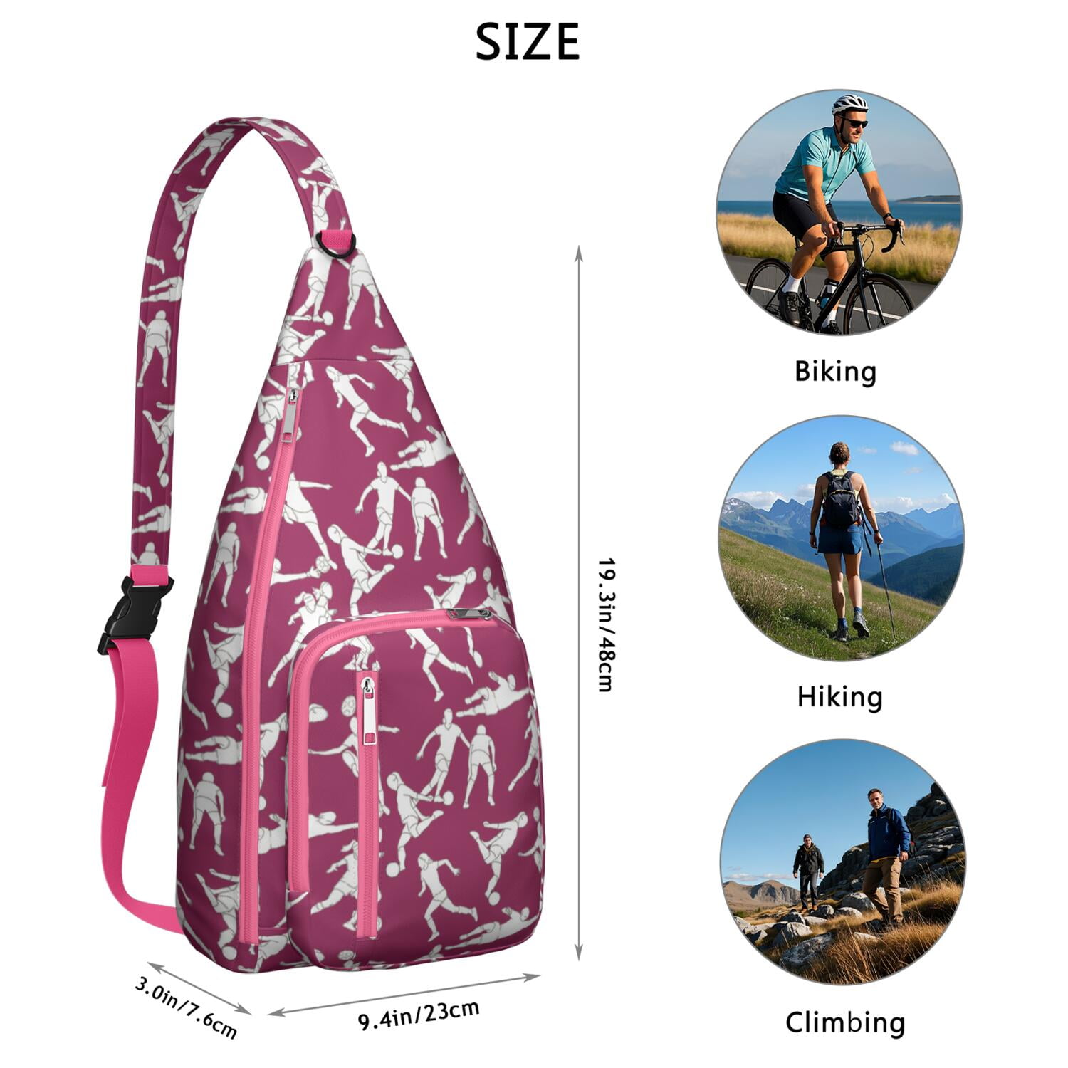 Sports Sling Backpack - Baseball, Football, Soccer, Basketball Print – Lightweight Crossbody Bag for Hiking, Gym, Travel – Athletic Gift for Sports Lovers