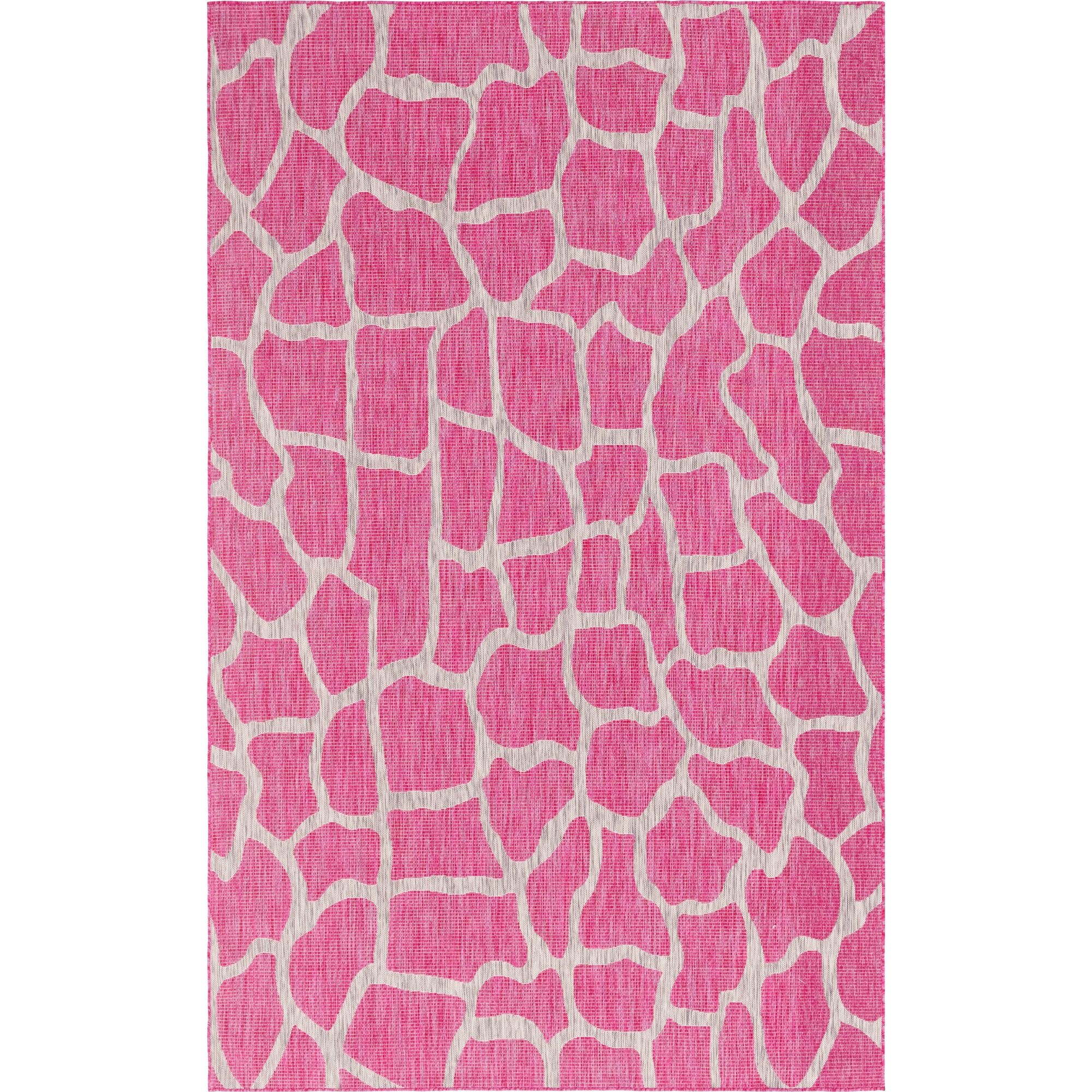 5' x 8' Pink and Gray Animal Print Rectangular Outdoor Area Throw Rug