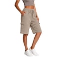 thumbnail image 6 of Hurxie Women's Bermuda Shorts Wide Leg Cargo SweatShorts Elastic Waist Casual Knee Length Shorts with Pockets Khaki,XL, 6 of 6