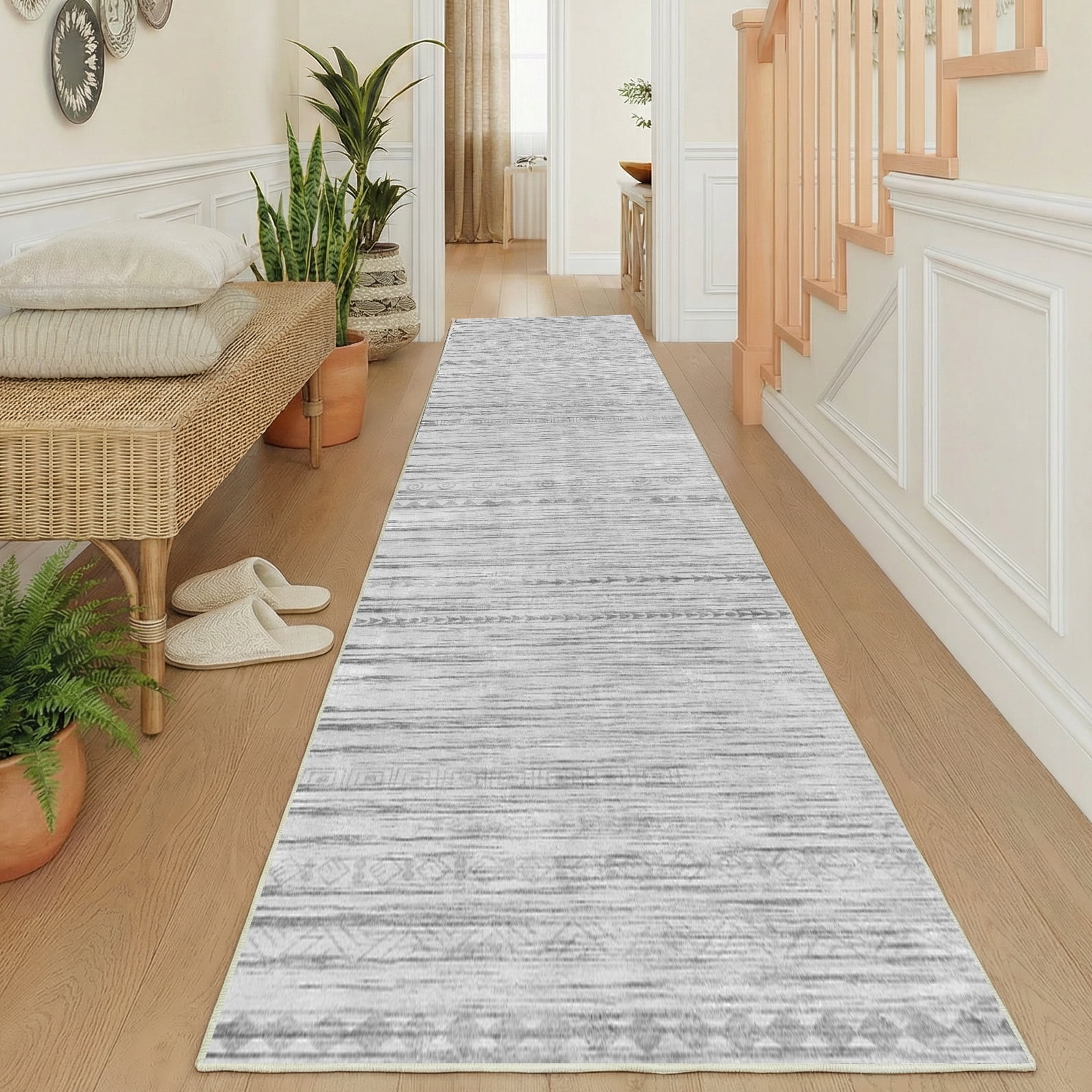 Boho 2'x8' Washable Hallways Rug, 2x8FT Runner Rug with Rubber Backed, Vintage Runners for Laundry Non Slip Carpet Khaki Lightweight Door Mat Indoor Entrance