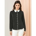 thumbnail image 2 of DARING DIVA Women's Button Down Long Sleeve Peter Pan Collar Blouse XL Black, 2 of 6