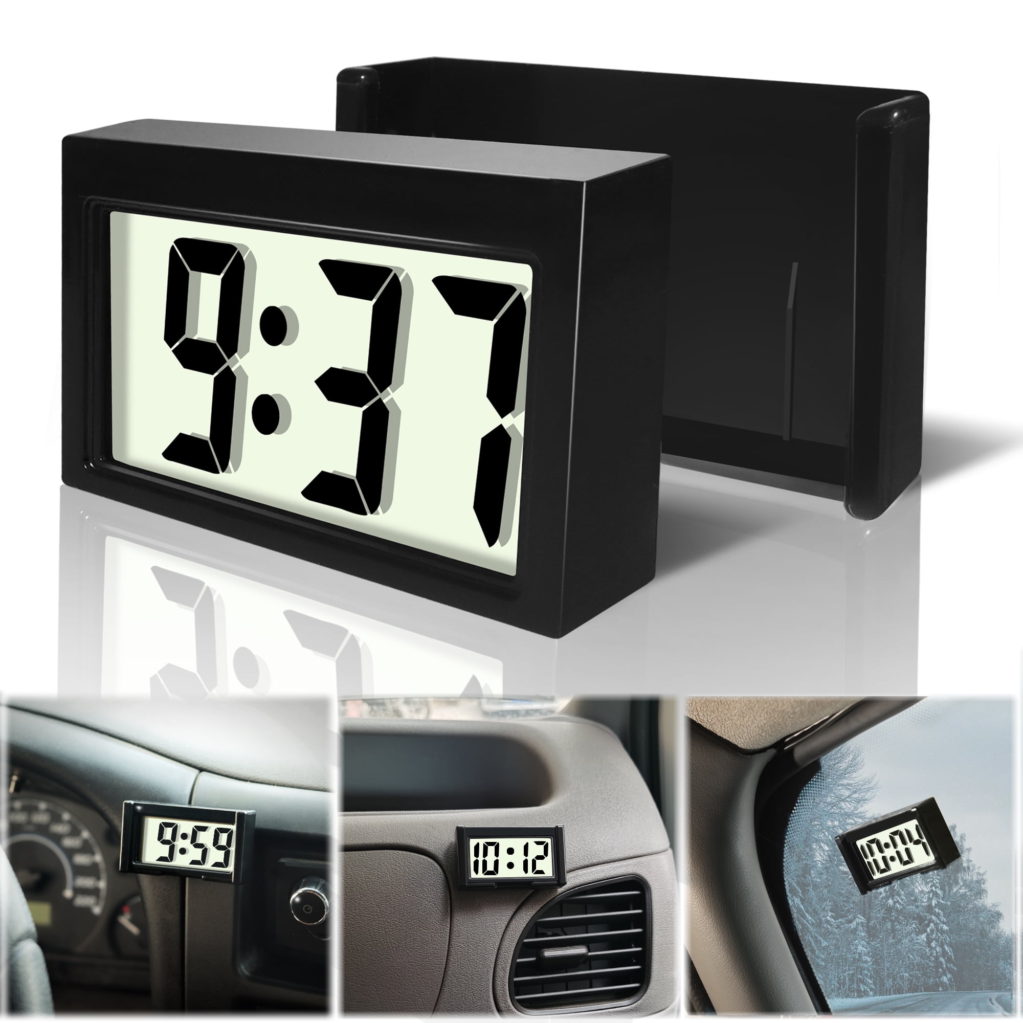 Black Car Dashboard Digital LCD Blue Backlight Thermometer Time Clock MO 