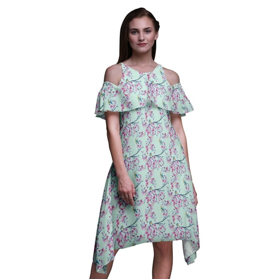 Bimba Watercolor Print Women’s Chic Style Cold Shoulder Shift Dress Summer Tunic -Small