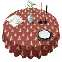 Red Christmas Tree Pattern Round Tablecloth 60"x60",Wrinkle Wipeable Table Cloth for Kitchen Dining Room Picnic Patio Party