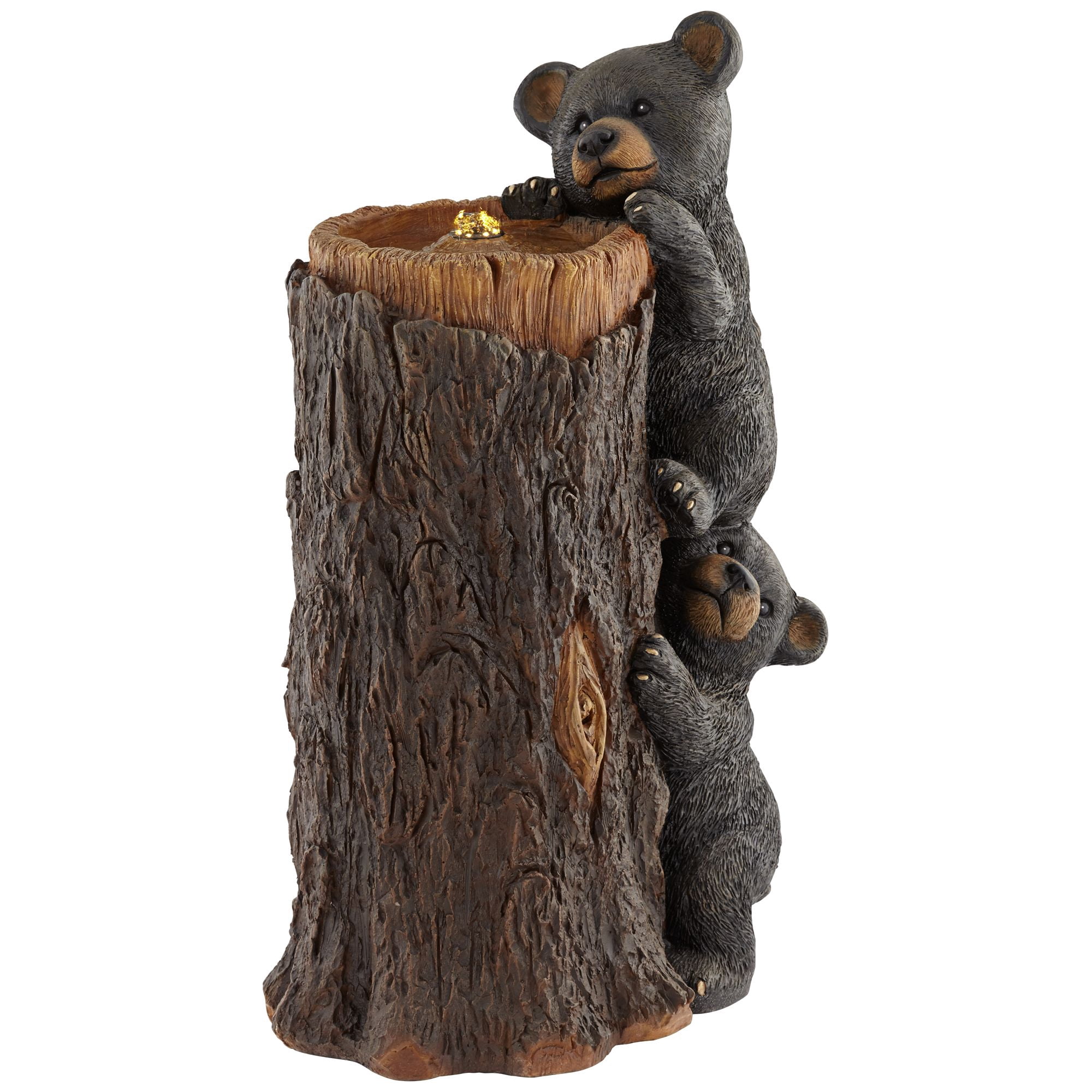 Bear Cubs on Log 28 1/2" High Large Rustic Indoor Outdoor Decor Resin Floor Fountain with Light LED Bubbler