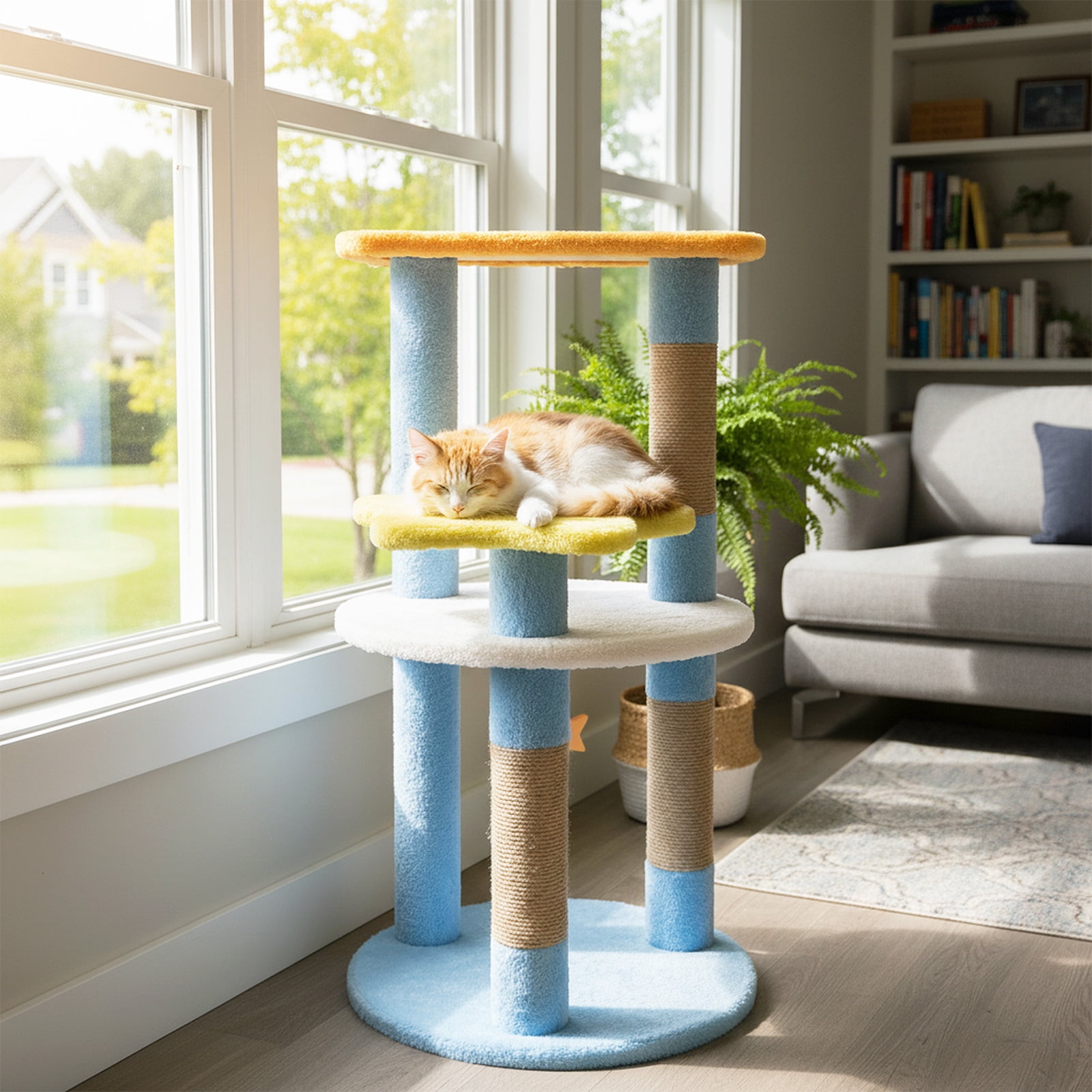 Costway 29” Cute Modern Cat Tree with Star & Moon Shaped Platforms, Jute Scratching Posts Blue