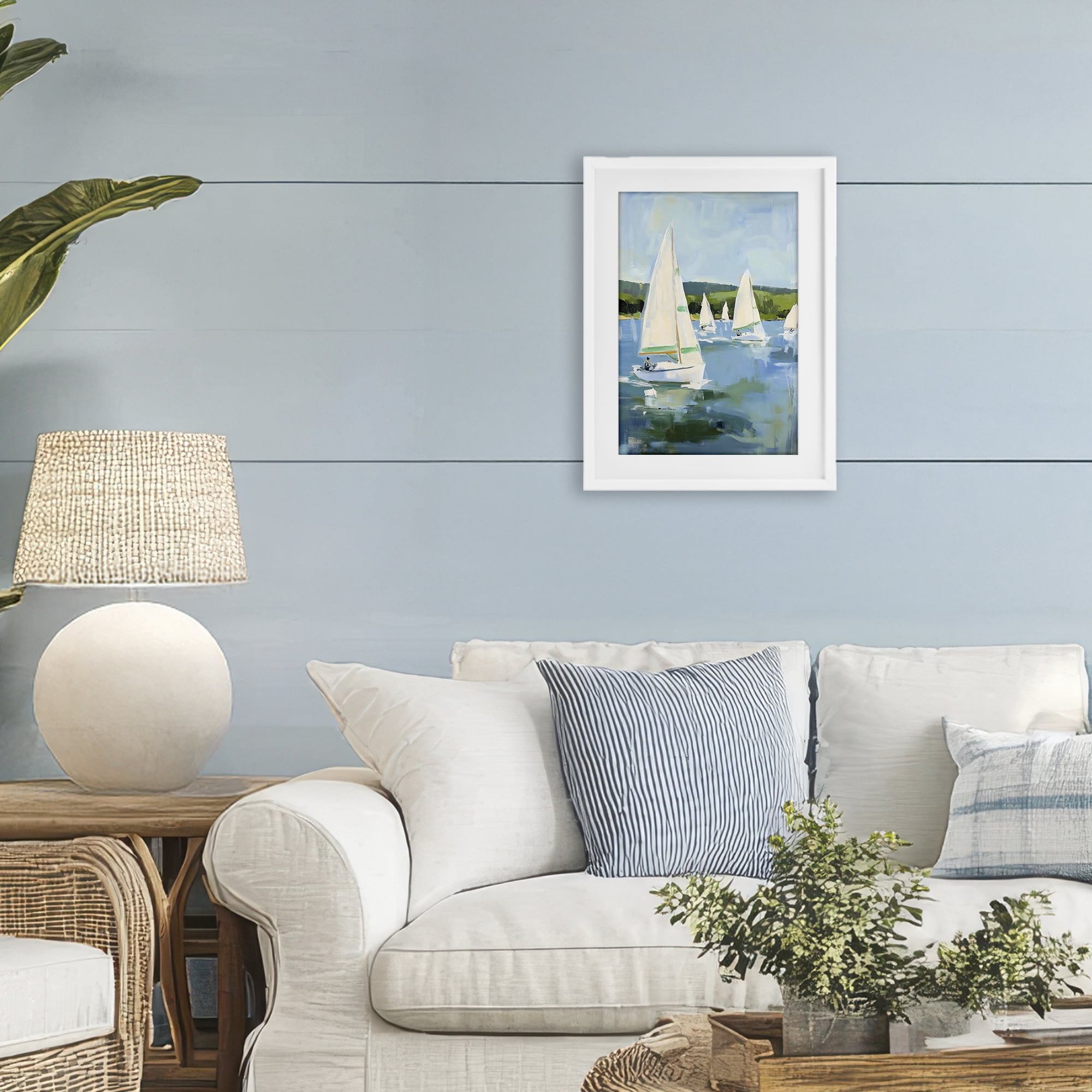 Stupell Industries Boat Race Regatta White Framed Print Under Glass, design by Petal Prints Design