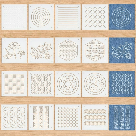 White 16Pcs Mixed Styles Plastic Sashiko Stencil 5x5inch Dots Lines Grid s Plants Embroidery Tool Drawing Line Template for Hand Quilting and Embroidery 0.3mm Thick