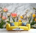 thumbnail image 3 of Color Tulips Custom Wallpaper Abstract White Marble Wall Murals Living Room Bedroom Background Modern Floral Art 3D Wall Mural Home Decor 110"W x 79"H (Not Peel and Stick), 3 of 6