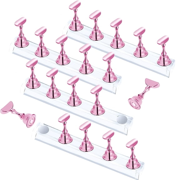 ACDANC Nail Stand for Press on Nails Display, Magnetic Fake Nails Holder for Painting Nails Practices, Beginner Acrylic Nail Art Kit Accessories, Nail Salon Equipment and Decor 4 sets Pink