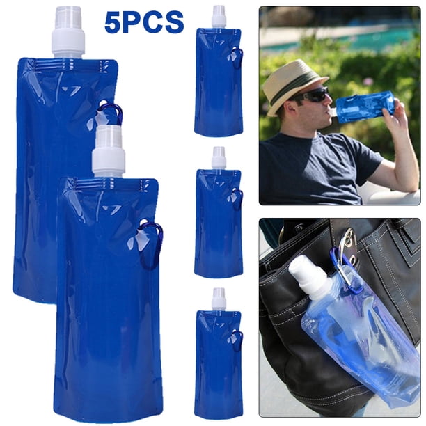Plegable Portátil para Exteriores Botella Plegable Montañismo Senderismo Acampada Ciclismo Potable Anillo Azul (700ML)