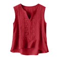 thumbnail image 2 of ManxiVoo V Neck Tank Top Top for Women Pleated Sleeveless Shirt Breathable Cotton Linen Blend for Layering Under Blazers and Cardigans XXL Size Red, 2 of 8