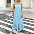 thumbnail image 2 of RYRJJ Womens Summer Sleeveless Maxi Dress Scoop Neck Boho Casual Ruffle Strap Cami Dress Flowy Long Beach Sundress with Back Tie(Light Blue,XXL), 2 of 7