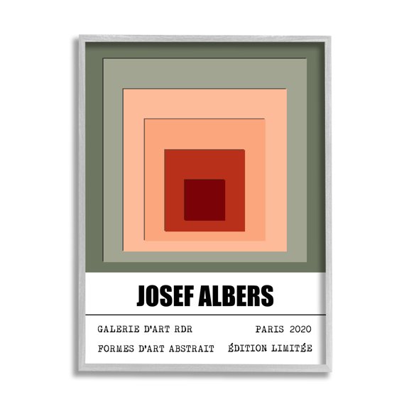 Stupell Industries Modern Albers Abstraction Layered Squares Red Blush Green Modern Painting Gray Framed Art Print Wall Art, 24 x 30, Design by Ros Ruseva