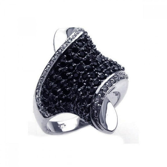 Sterling Silver 925 Black Rhodium Plated Pave Black Clear CZ Wave Ring Jewelry Female Size 5