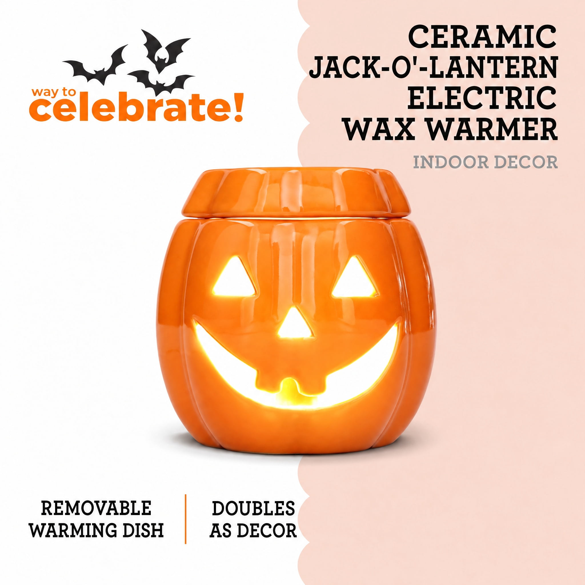 Ceramic Jack-o'-Lantern Electric Wax Warmer, Orange, Halloween by Way To Celebrate
