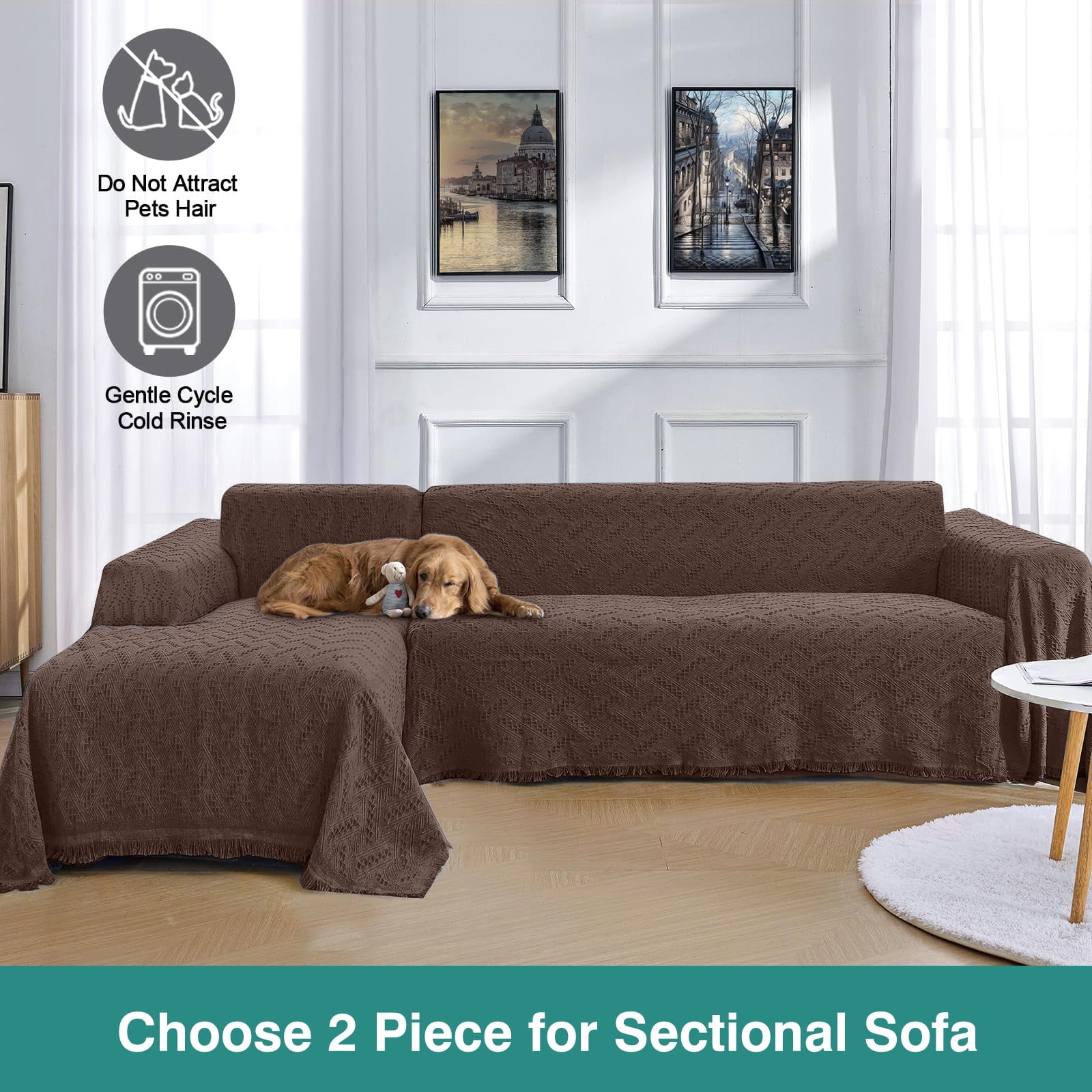 Sanmadrola Sofa Cover, Couch Covers for 3 Cushion Couch Sofa, Sectional Couch Covers for L Shaped Couch Cover, Living Room Sofa Throws Sofa Slipcovers for Pets, Kids (71"x 134",XL Sofa, Coffee Brown)