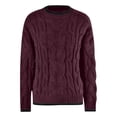 thumbnail image 2 of VISALY Pullover Crewneck Sweatshirt Ribbed Long Sleeve Tops Trendy Long Sleeve Sweater Tops Fall Chunky Cable Knit Pullover Sweaters Thick Sweatshirts Business Casual Sweaters Casual Sweatshirt Wine M, 2 of 6