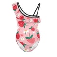 thumbnail image 4 of Uorisanigo Girls Swimsuit One Piece Cute Strawberry Adjustable Strap Summer Beach Swimwear with Ruffled Sleeve Straps Bathing Suit, Size 3-4, 4 of 7