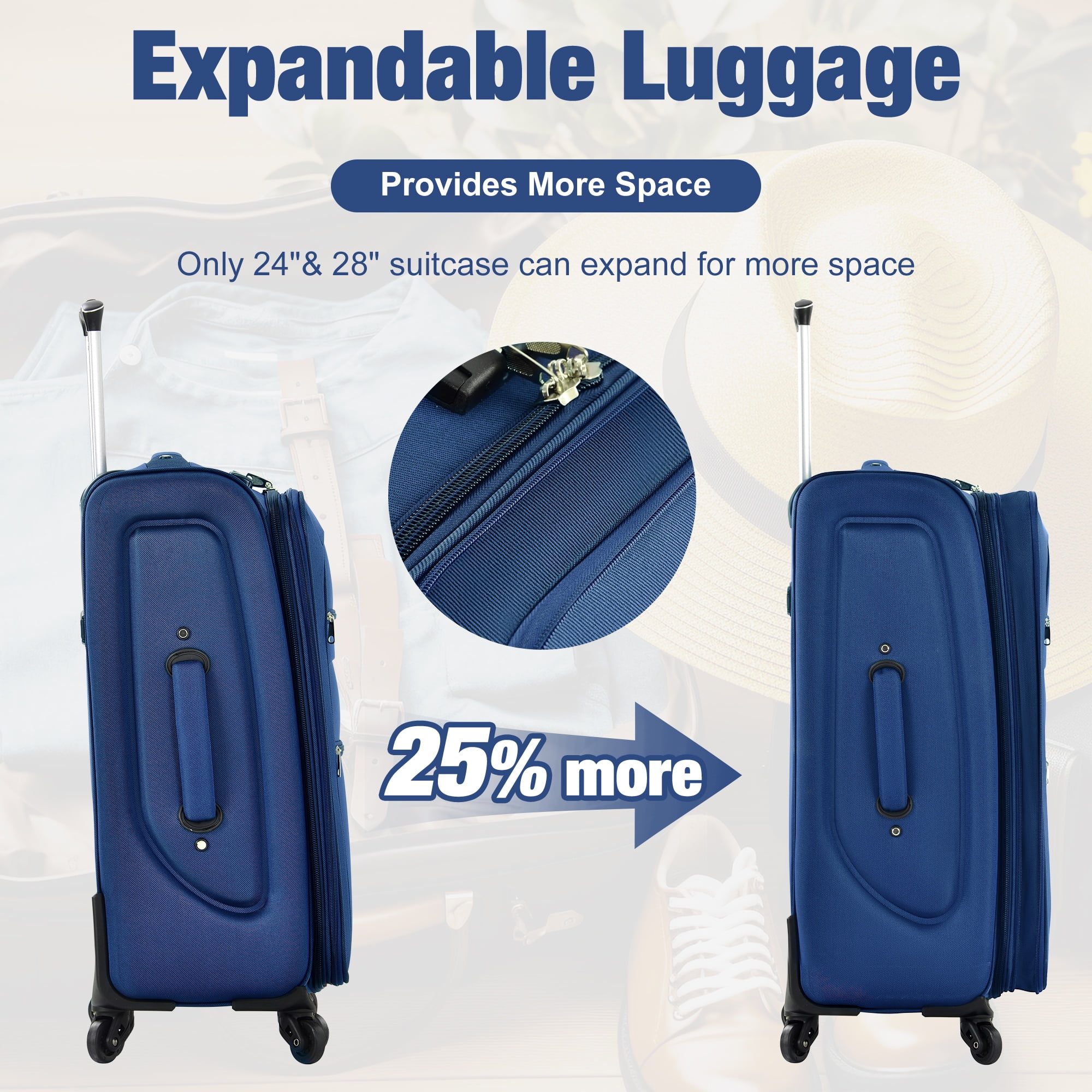 PAPROOS 3 PCS Luggage Set with Duffel Bag, Lightweight Carry on Softside Suitcases Set, 20in 24in 28in Expandable Suitcase with Spinner Wheel and TSA Lock, Softshell Luggage Travel Set, Navy Blue