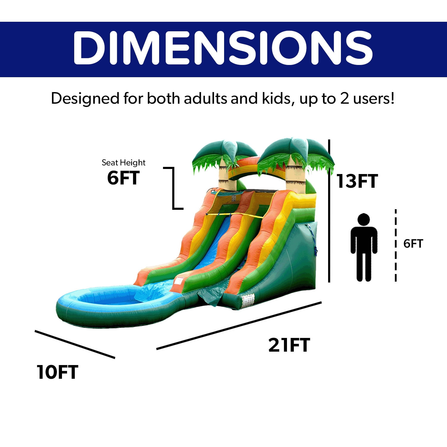 HeroKiddo Commercial Grade Tropical Inflatable Water Slide with Pool and Blower for Kids and Adults