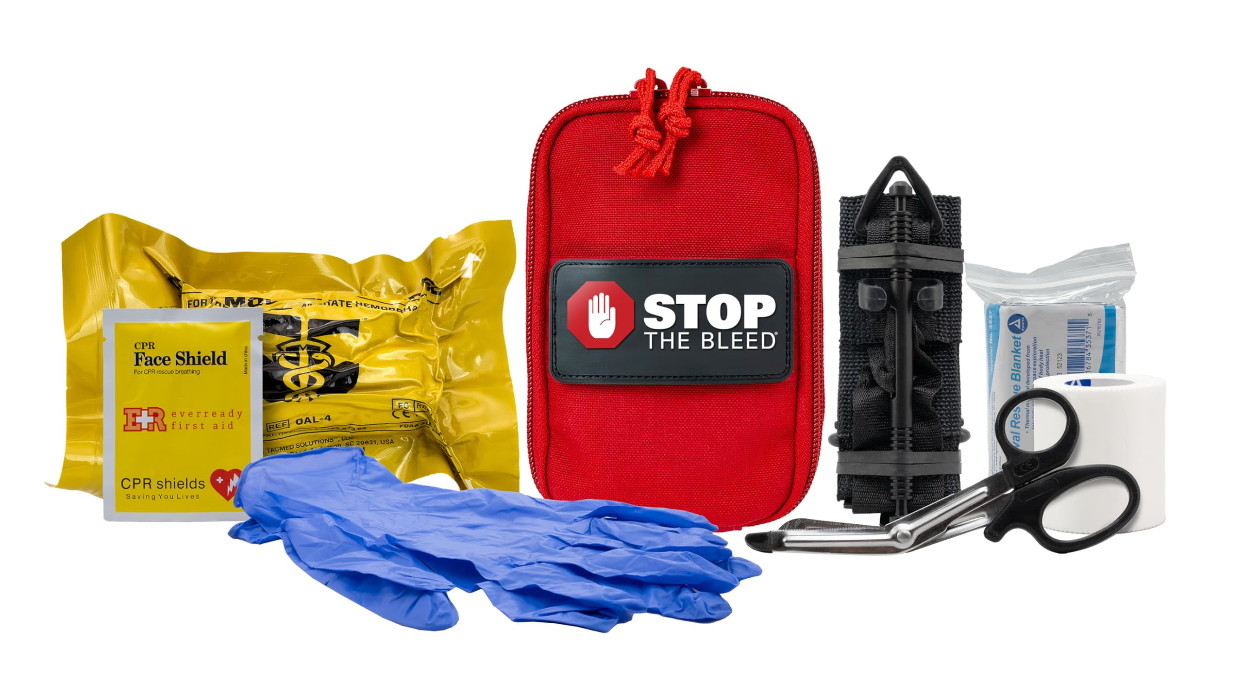 Stop The Bleed Kit, TacMed Solutions – Basic Bleeding Control Red Nylon Pouch, Compact, Easy-to-Use Hemorrhage Control Kit, Emergency First Aid with Tourniquet and Emergency Bandage
