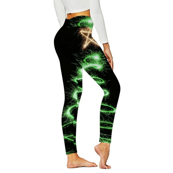 Lovskoo 2024 Women's High Waisted Seamless Workout Leggings Chrismas Printed Yoga Pants Tummy Control Running Pants Scrunch Butt Lifting Elastic Tights Green