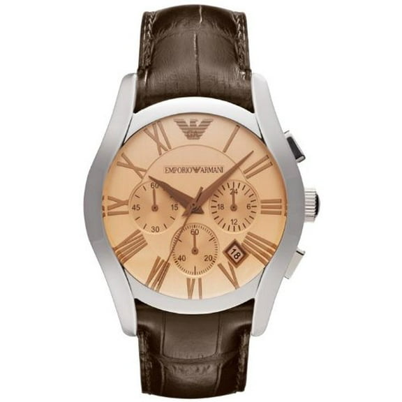 Emporio Armani Chronograph Amber Dial Brown Leather Mens Watch AR1634